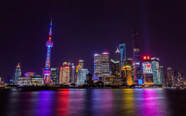 Oriental Pearl Tower building China skyscraper city night light man made Shanghai HD Desktop Wallpaper | Background Image