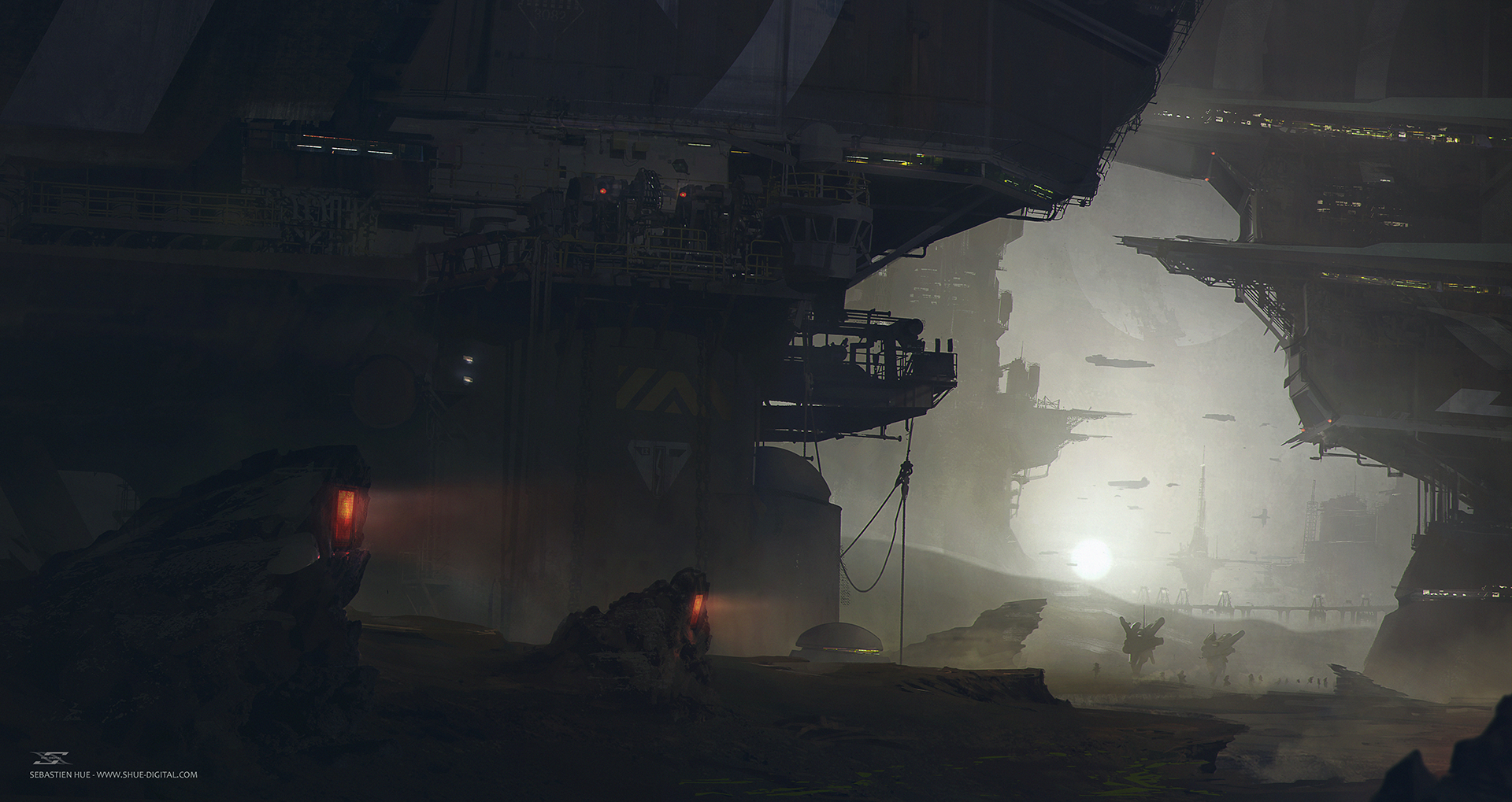Download Dark Futuristic Sci Fi Building Wallpaper by Sebastien Hue