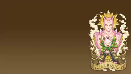 HD PC desktop wallpaper featuring Killer Queen from the anime JoJo's Bizarre Adventure, with a stylized and detailed character design on a brown background.