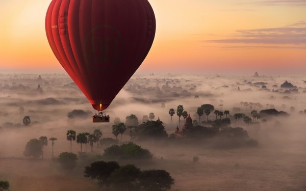 Vehicles Hot Air Balloon Landscape Fog Sunrise Sky Horizon HD Wallpaper | Background Image