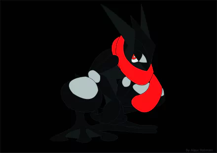 HD anime-style PC desktop wallpaper of Greninja, the sleek, dark-colored Pokémon with a distinctive red scarf.