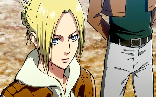 An HD desktop wallpaper featuring Annie Leonhart from Attack on Titan, showcasing her serious expression with detailed anime styling.