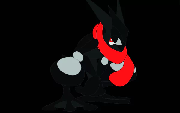 HD anime-style PC desktop wallpaper of Greninja, the sleek, dark-colored Pokémon with a distinctive red scarf.
