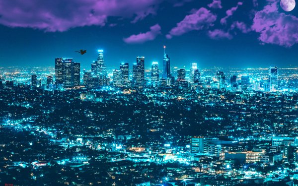 Man Made Los Angeles Cities United States City Night Moon Sky Dragon Cloud Light HD Wallpaper | Background Image