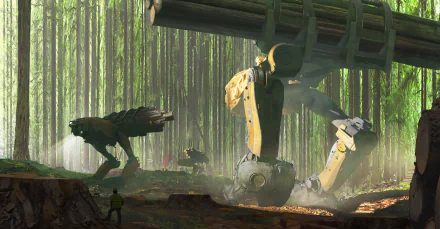 log forest futuristic Sci Fi robot HD Desktop Wallpaper | Background Image