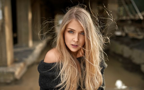 Women Model Blonde Blue Eyes Long Hair Depth Of Field HD Wallpaper | Background Image