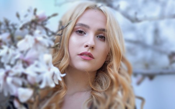 Women Model Face Blonde Brown Eyes Lipstick Depth Of Field HD Wallpaper | Background Image