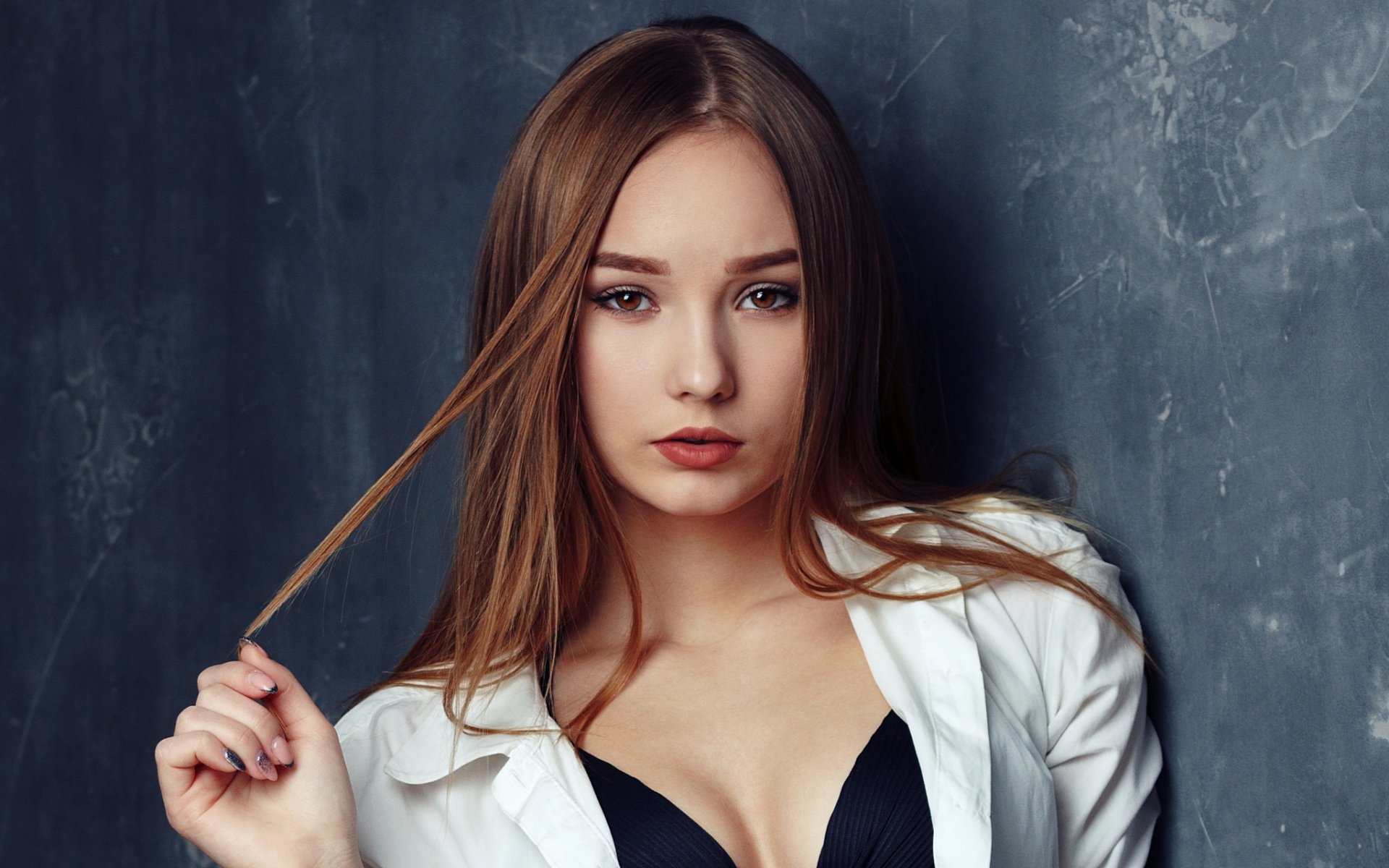 Download Lipstick Face Brown Eyes Redhead Woman Model Hd Wallpaper By Evgeniy Bulatov 