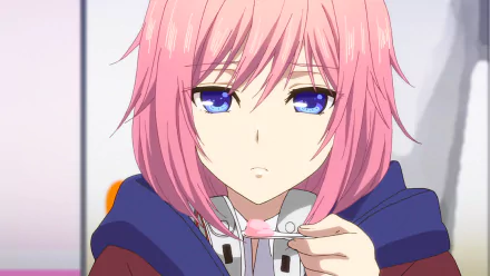 An HD desktop wallpaper featuring Matsuri Mizusawa from the anime Citrus, showcasing her pink hair and blue eyes in a close-up face shot.