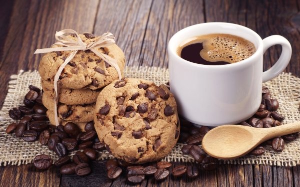 Food Coffee Cup Coffee Beans Cookie HD Wallpaper | Background Image