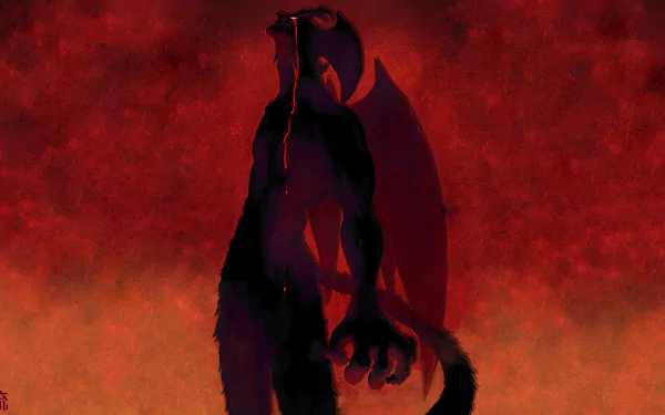 HD wallpaper featuring Akira Fudo from the anime Devilman: Crybaby, set against a fiery red and orange background.