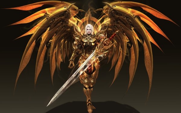 Fantasy Angel Warrior Sword Armor Wings White Hair HD Wallpaper | Background Image