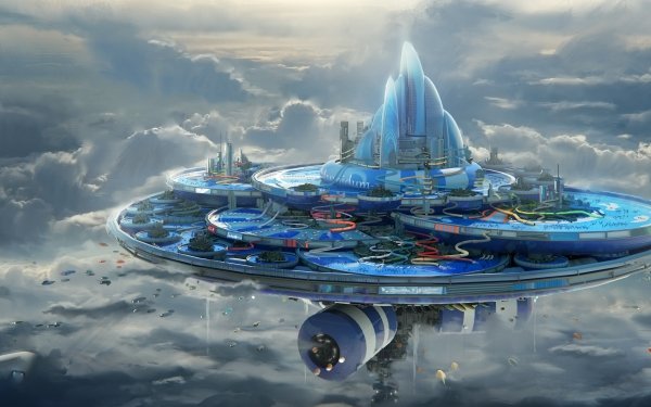 Sci Fi City Floating Island Cloud Aircraft Futuristic HD Wallpaper | Background Image