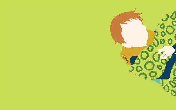 HD minimalist wallpaper featuring King from The Seven Deadly Sins anime, with brown hair and holding a patterned pillow against a light green background.