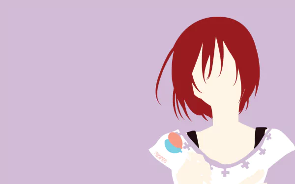 Minimalist HD desktop wallpaper featuring red-haired Gowther from the anime The Seven Deadly Sins. The background is a soft pastel purple, highlighting Gowther's character in a simplistic style.