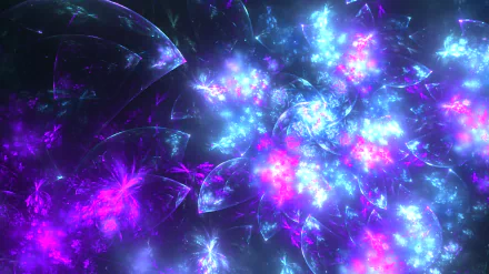 A vibrant abstract fractal design featuring bright blue and pink flower-like patterns, rendered in 4K Ultra HD for a striking PC desktop wallpaper and background.