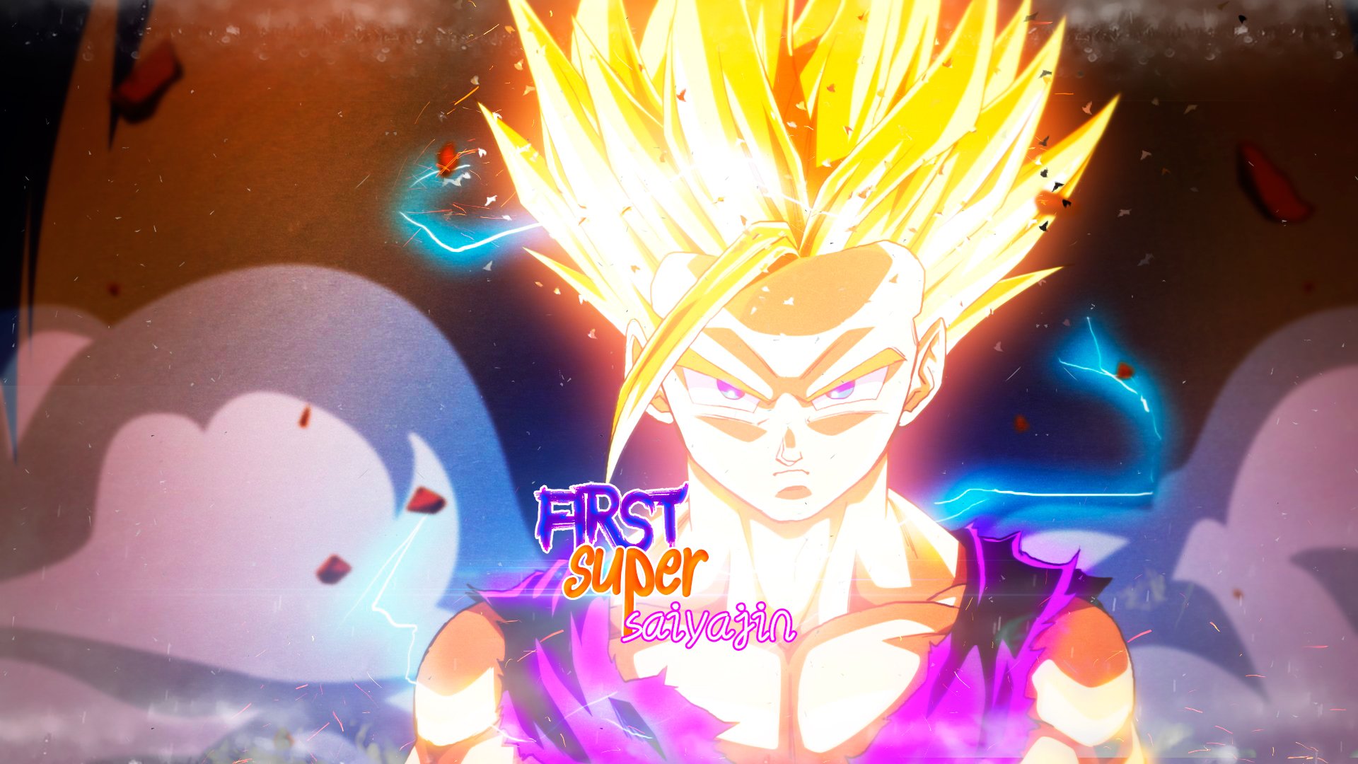 HD anime wallpaper featuring Gohan from Dragon Ball Z in his Super Saiyan form with glowing yellow hair and intense energy aura.