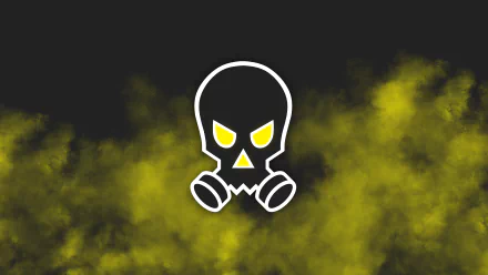 Minimalist 8K Ultra HD wallpaper featuring Smoke from Tom Clancy's Rainbow Six: Siege with a stylized skull in a gas mask over yellow smoke, blending video game and minimalist design.