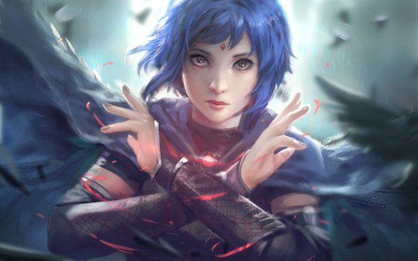 Fantasy Women Warrior Woman Warrior Short Hair Blue Hair HD Wallpaper | Background Image