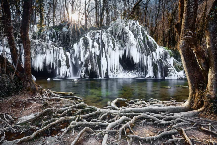 frozen winter nature roots waterfall HD Desktop Wallpaper | Background Image