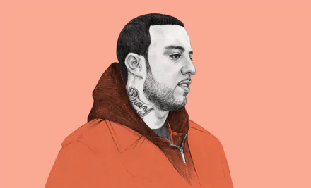 HD wallpaper featuring an artistic illustration of French Montana, showcasing his profile against a vibrant coral background, embodying his style and presence in music.