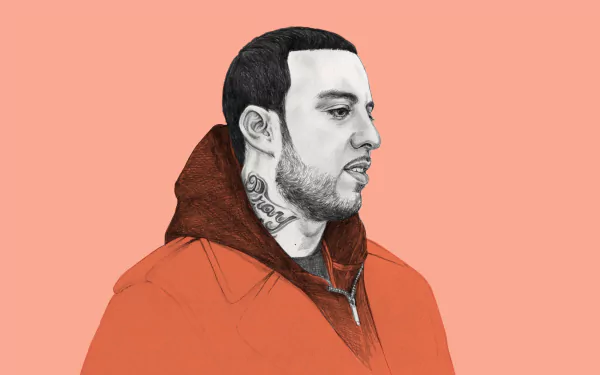 HD wallpaper featuring an artistic illustration of French Montana, showcasing his profile against a vibrant coral background, embodying his style and presence in music.