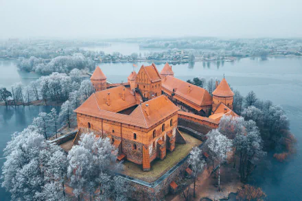 winter Lithuania man made castle HD Desktop Wallpaper | Background Image