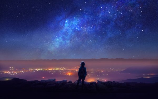Fantasy Child Landscape Night Stars Starry Sky HD Wallpaper | Background Image