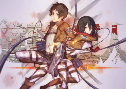 Eren Yeager Mikasa Ackerman Anime Attack on Titan Eren & Mikasa HD Desktop Wallpaper | Background Image
