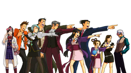 Godot (Ace Attorney) Dick Gumshoe Ema Skye Larry Butz Phoenix Wright Miles Edgeworth Franziska Von Karma Keisuke Itonokogiri Maya Fey Pearl Fey Mia Fey video game Phoenix Wright: Ace Attorney HD Desktop Wallpaper | Background Image
