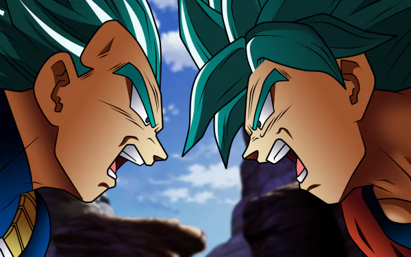 4K Ultra HD wallpaper featuring Vegeta and Goku from Dragon Ball Super in an intense face-off, showcasing iconic anime characters for PC desktop backgrounds.