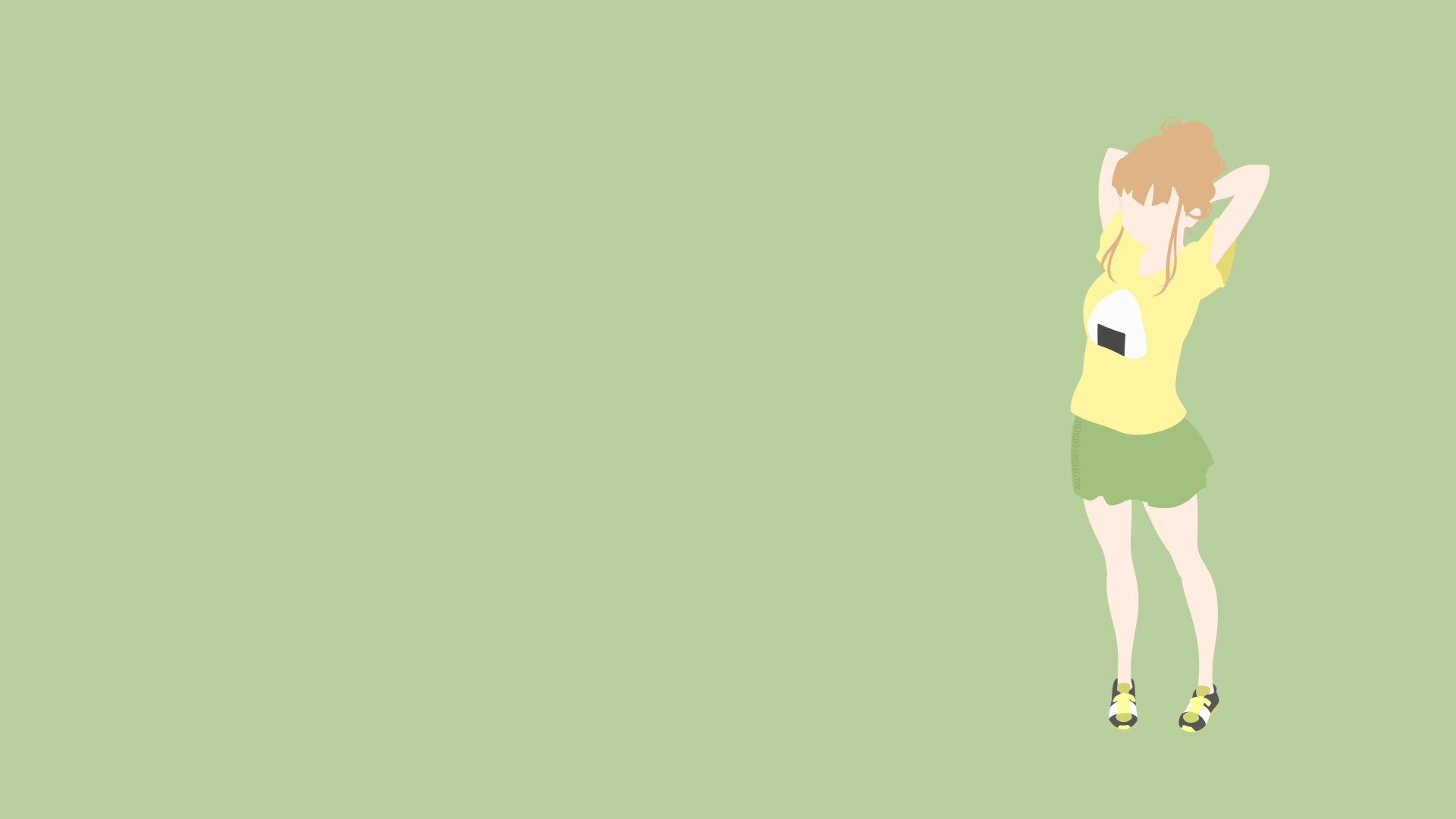 Hinata Miyake from the anime A Place Further Than The Universe stands against a minimalist pale green background in this 4K Ultra HD PC desktop wallpaper.