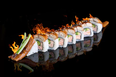 fire reflection seafood rice fish food sushi HD Desktop Wallpaper | Background Image