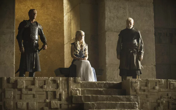 Ian McElhinney Emilia Clarke Iain Glen Barristan Selmy Daenerys Targaryen Jorah Mormont TV Show Game Of Thrones HD Desktop Wallpaper | Background Image