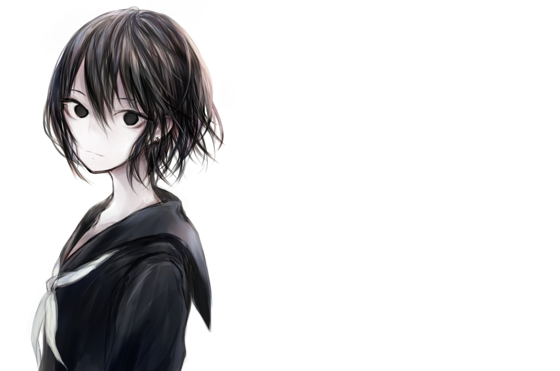 Download Short Hair Black Eyes Black Hair Anime Original HD Wallpaper by はすのかえる