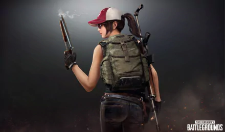 A character from Playerunknown's Battlegrounds with a ponytail, wearing a hat, and holding a gun, portrayed in a high-definition desktop wallpaper background.