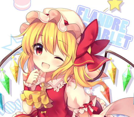 blonde wink Flandre Scarlet Anime Touhou HD Desktop Wallpaper | Background Image
