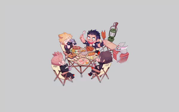 Ignis Scientia Gladiolus Amicitia eating Prompto Argentum Noctis Lucis Caelum Final Fantasy video game Final Fantasy XV HD Desktop Wallpaper | Background Image