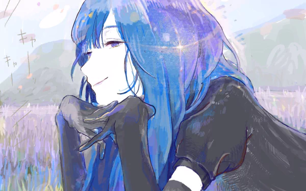 HD anime desktop wallpaper featuring Lapis Lazuli from Land of the Lustrous, showcasing soft colors and a serene outdoor background.