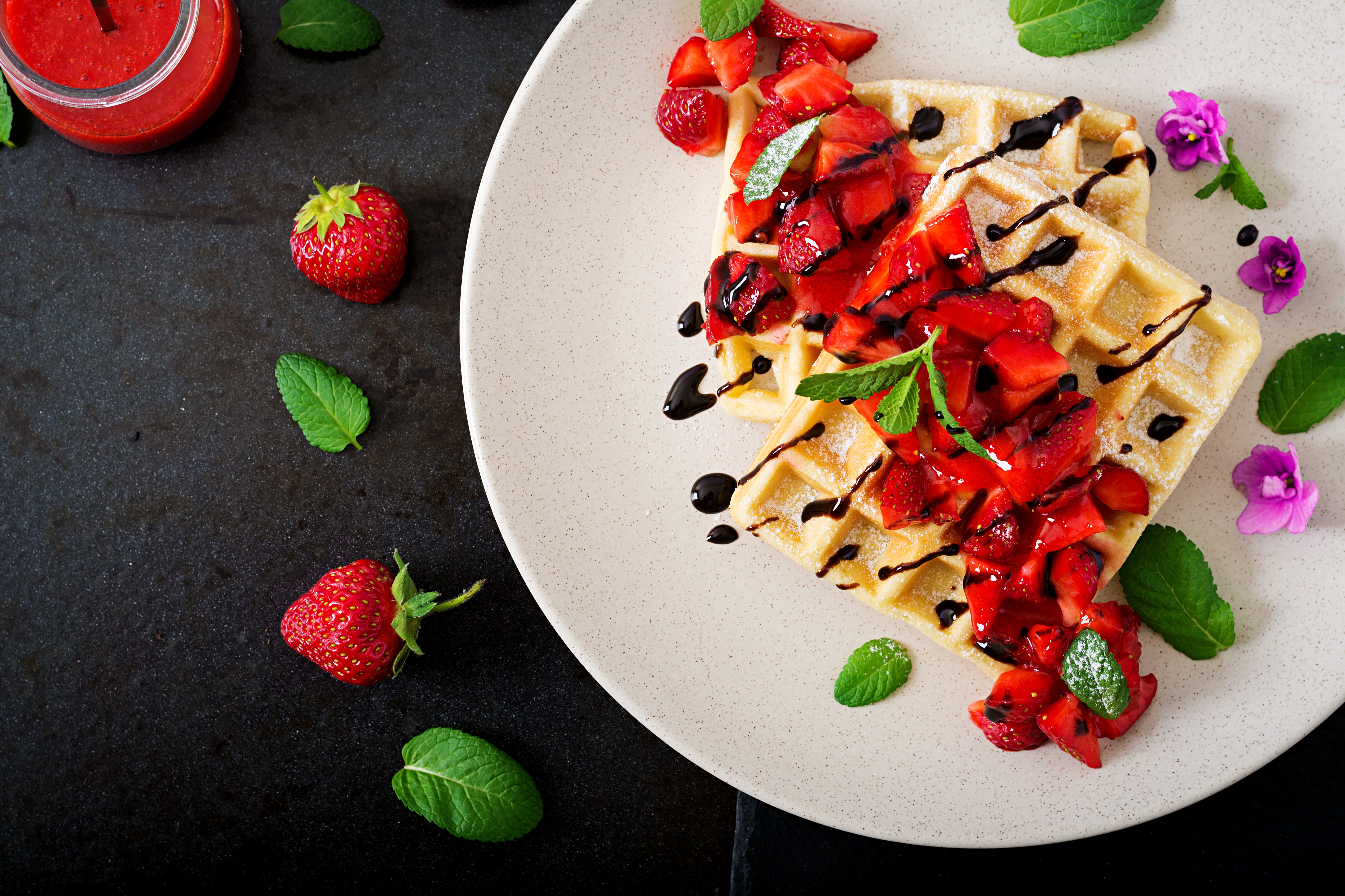 Download Strawberry Breakfast Still Life Food Waffle 4k Ultra HD Wallpaper