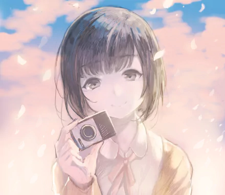 smile brown eyes camera black hair short hair Anime Original HD Desktop Wallpaper | Background Image