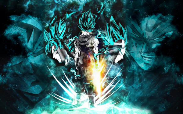 HD desktop wallpaper featuring Goku and Vegeta from Dragon Ball Super with vivid blue aura effects surrounding their Super Saiyan forms in a dynamic, action-packed scene.