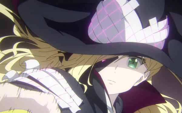 Othinus (Toaru Majutsu no Index / A Certain Magical Index) anime HD PC desktop wallpaper and background: close-up of Othinus in a witch hat and cloak, green eyes, flowing blonde hair.