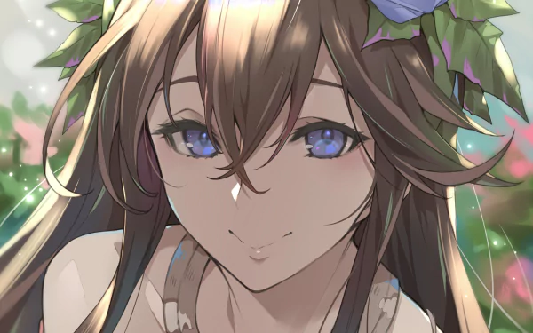 HD PC desktop wallpaper of Rosetta from Granblue Fantasy — anime close-up portrait with floral crown, soft lighting and bokeh background.