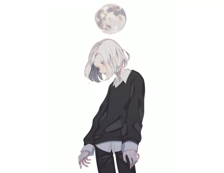 tears white eyes moon blonde short hair Anime Original HD Desktop Wallpaper | Background Image