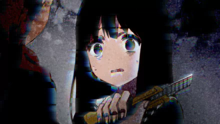 HD PC desktop wallpaper featuring Shizukume Sarina and Aya Asagiri from the anime Mahou Shoujo Site, showcasing intense expressions and a dark, glitchy atmosphere.