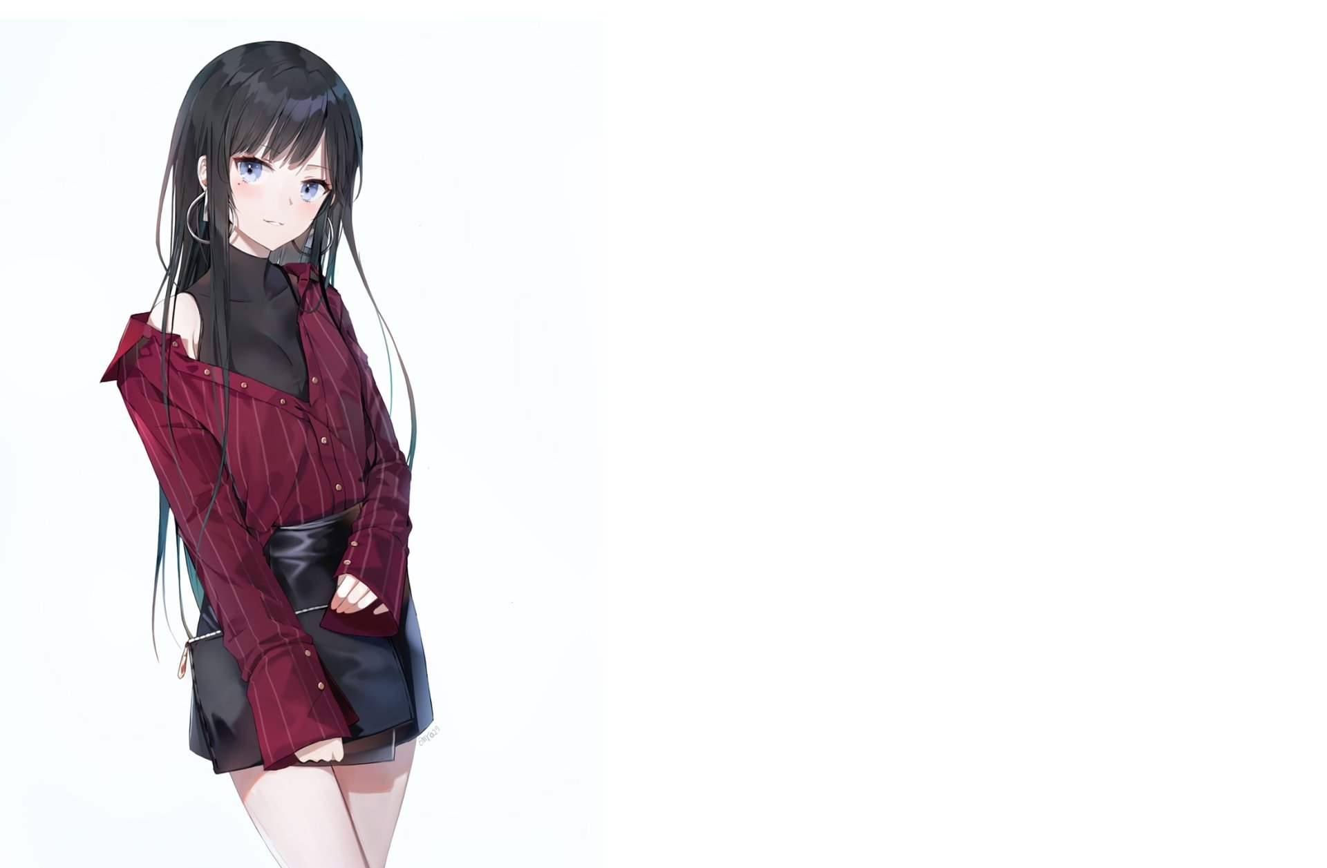 Download Smile Blue Eyes Earrings Black Hair Long Hair Anime Original HD Wallpaper by えみょ