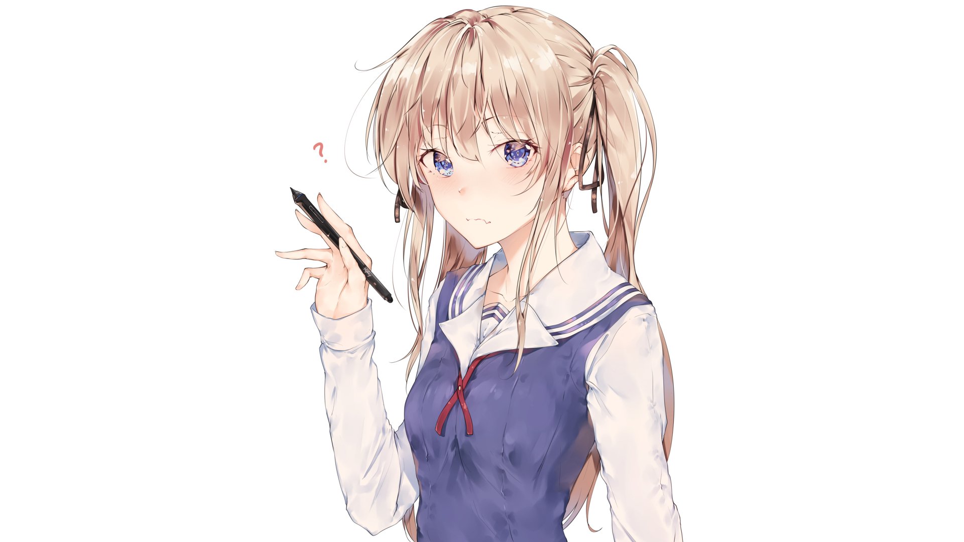 Eriri Spencer Sawamura from the anime Saekano: How to Raise a Boring Girlfriend illustrated in a detailed 4K Ultra HD style, holding a pen with a curious expression.