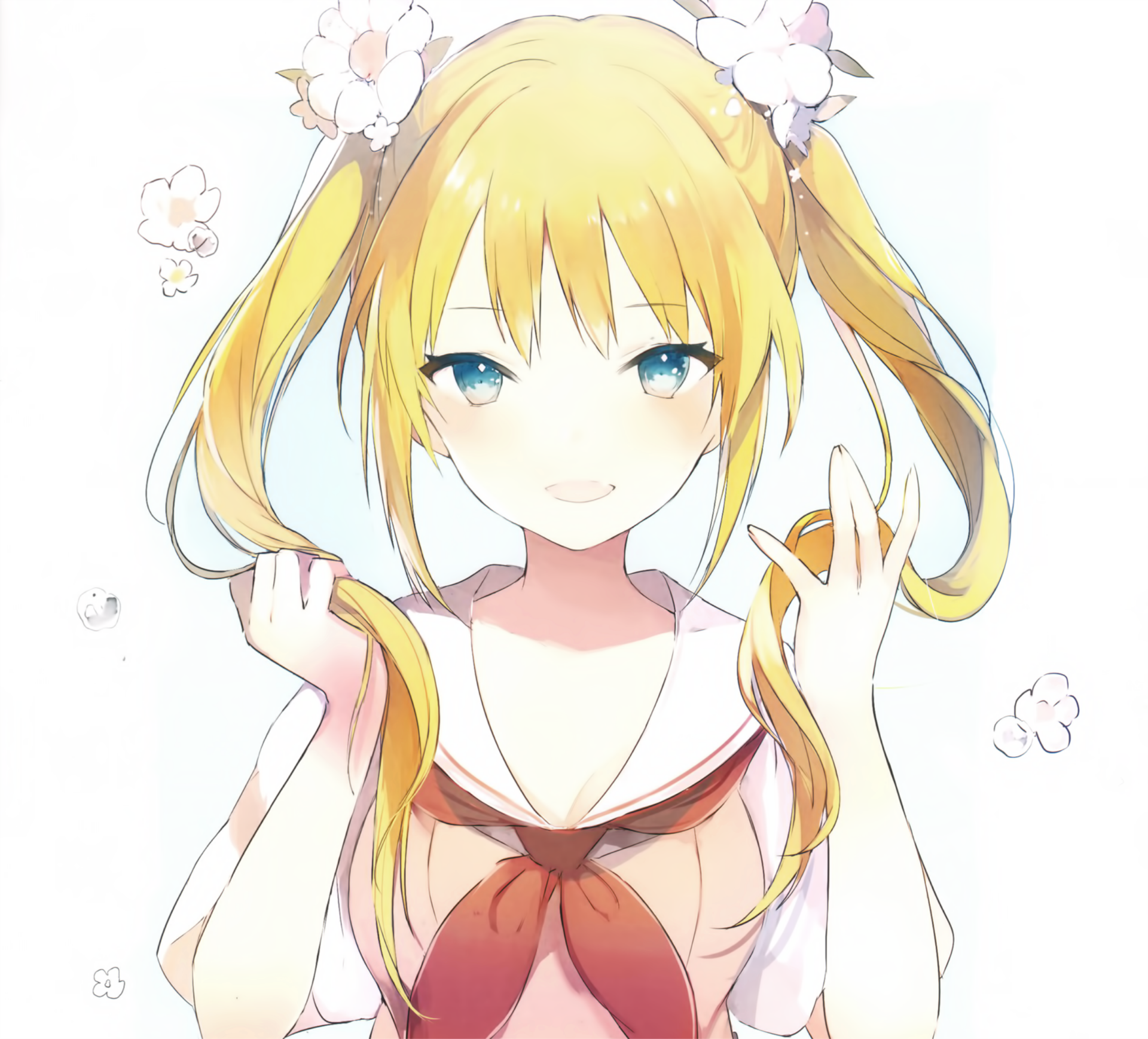 Download Flower Blue Eyes Smile Twintails Blonde Long Hair Anime Original HD Wallpaper by Lpip