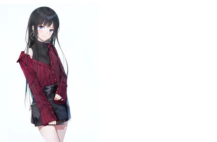 smile blue eyes earrings black hair long hair Anime Original HD Desktop Wallpaper | Background Image